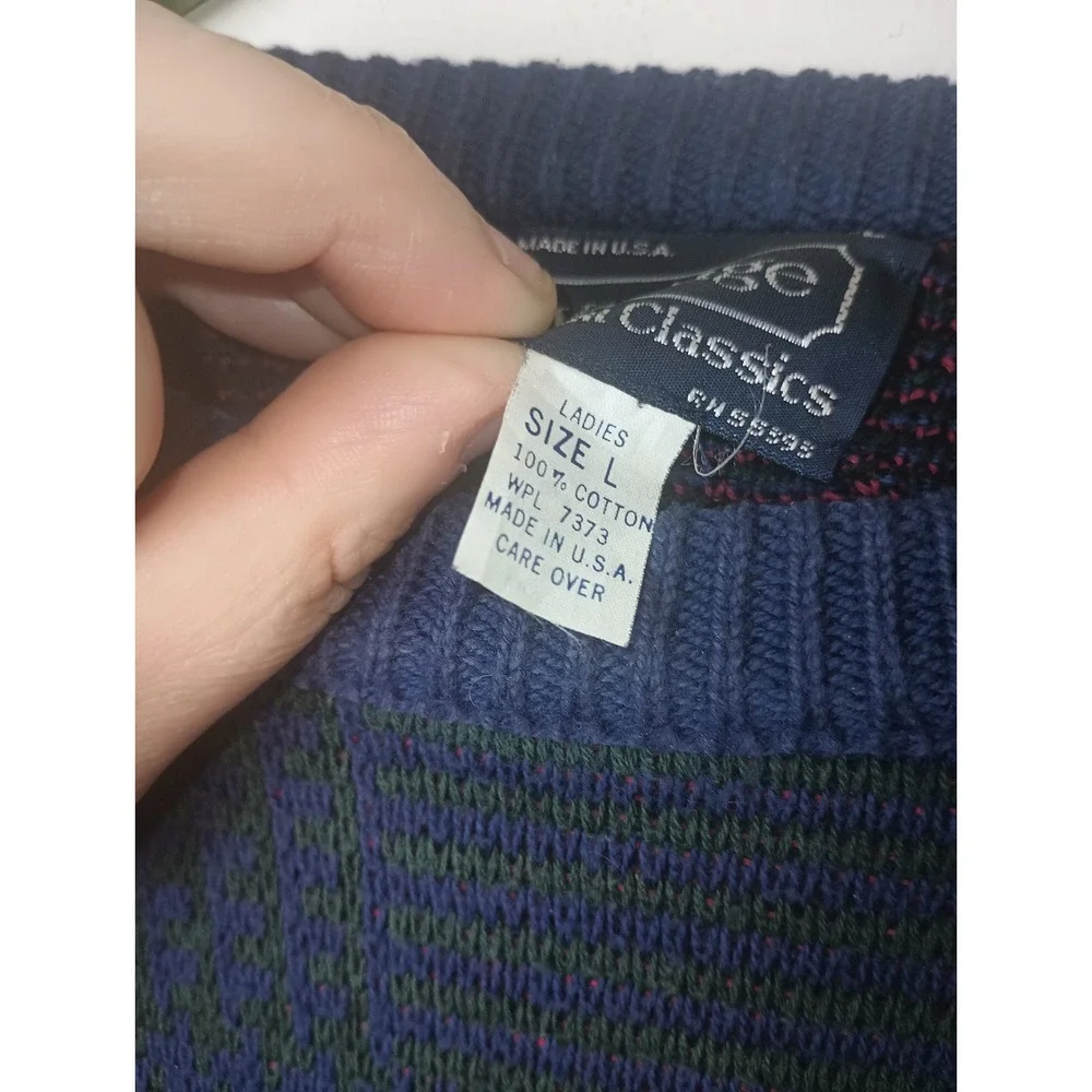 Vantage Custom Classics Vintage Golf Knit Sweater Navy Blue Cotton USA‎ Womens L
